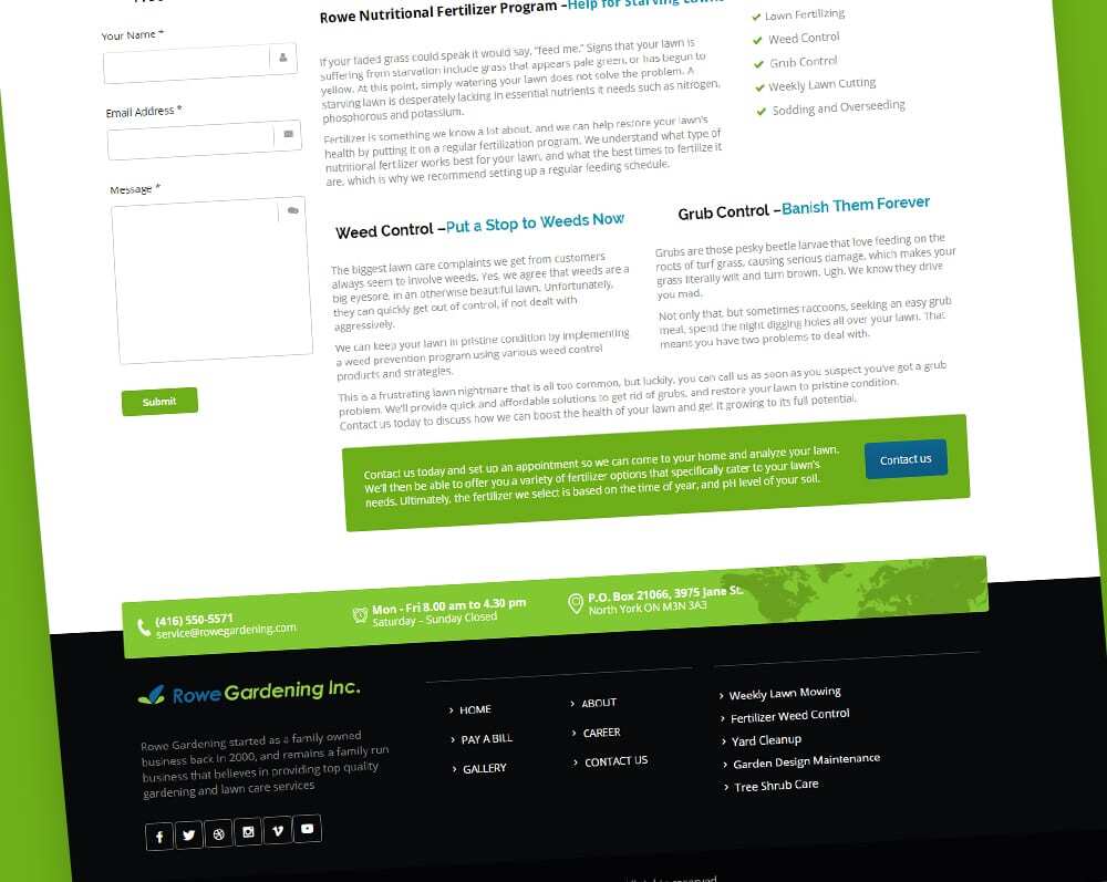 rowe gardening service page view footer rowe gardening service page view footer